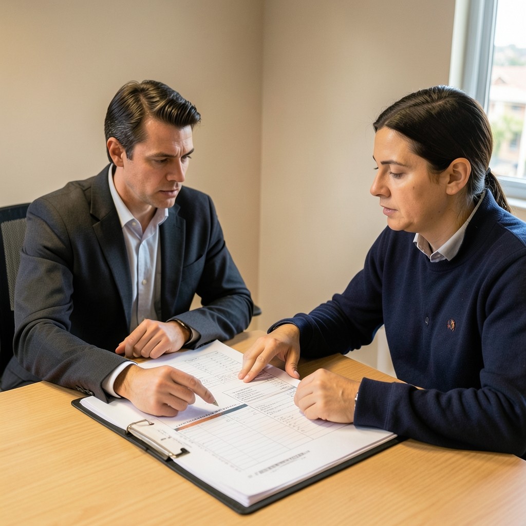 Advisor and client reviewing a printed readiness checklist at a wooden table